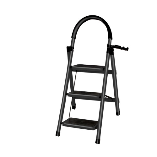 3 Step Folding Step Ladder with Slip Resistant Wide Steps for Kitchen Black