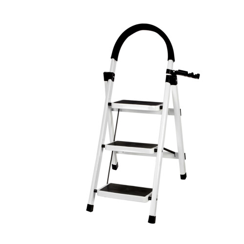 3 Step Folding Step Ladder with Slip Resistant Wide Steps for Kitchen White