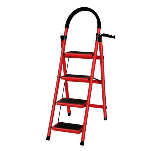4 Step Folding Step Ladder with Slip Resistant Wide Steps for Kitchen Red