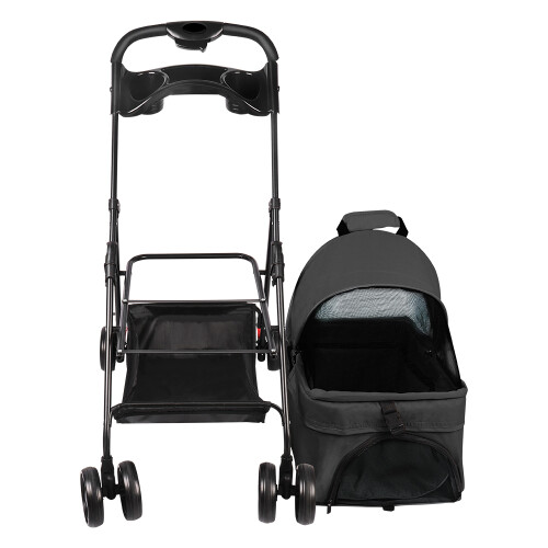 Pet Stroller With Brake Basket Canopy for Small to Medium Sized Pets Black 2