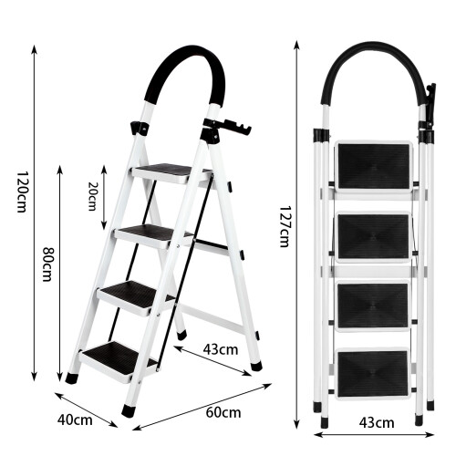 4 Step Folding Step Ladder with Slip Resistant Wide Steps for Kitchen White 1