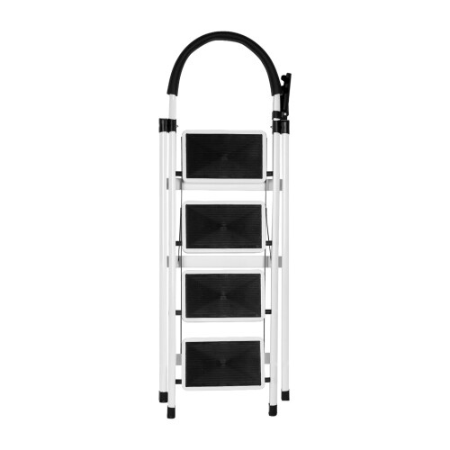 4 Step Folding Step Ladder with Slip Resistant Wide Steps for Kitchen White 2