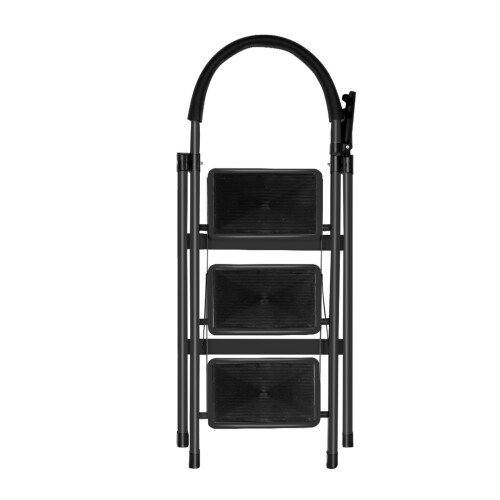 3 Step Folding Step Ladder with Slip Resistant Wide Steps for Kitchen Black 2