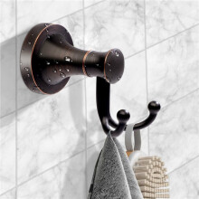2X Crochets Porte-Serviettes en Bronze, Crochet pour Peignoir de Salle Bain, Huilé, Crochets Doubles Robustes pour Serviettes de Bain, Style Ferme