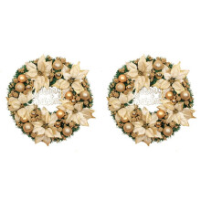 2X Couronne de Noël Décorative Porte D'Entrée Suspendue Guirlande de Noël Couronne Dorée Hotel Mall Décoration de la Maison (30Cm)