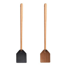 2 Pièces Tapette à Mouche en Cuir avec Long Manche en Bois Tapette à Mouche Robuste pour Tapette Rustique Intérieure et Extérieure