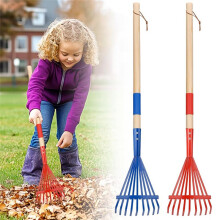 Râteau pour Enfants avec Manche en Bois Dur et Râteau Mignon pour Enfants, Outil de Jardinage pour Enfants de de 3 Ans Rouge