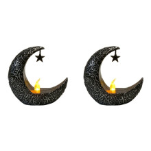 2X Lune Étoilée Chandelier Ramadan Festival Décoration de la Maison Vent Fête Lanterne Bougie Électronique Lampe de Bureau Mode D