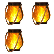 3X Outdoor Lanterns Flickering Flame Garden Lights with Dual Charging USB & Solar Outdoor Waterproof Hanging Lantern
