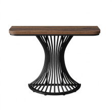 Narrow Console Table 100cm | Modern Curved Metal Base Hallway Stand | Dark Wood Entryway Table | Slim Sofa Table Living Room