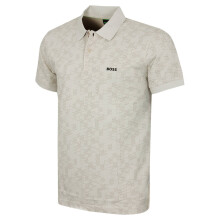 (L, Light Beige) Hugo Boss Mens Cotton Pique Sporty All-Over Print Classic Golf Polo Shirt