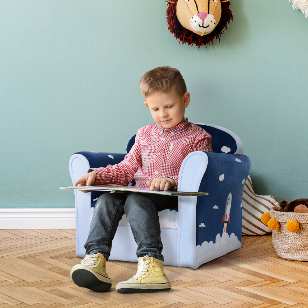 Pawhut Homcom Kids Armchair Toddler Sofa Foam Filled Upholstered Couch Rocket