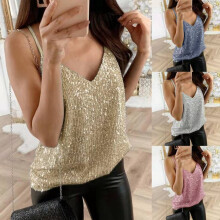 Women's Shiny Deep V Wrap Crop Top Sleeveless Vest