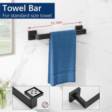 Ensemble de 5 Accessoires de Salle de Bain: Porte-Serviettes Mural en Acier Inoxydable Noir, 40 cm (15,74 Po)