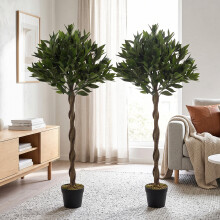 Outsunny Artificial Bay Laurel Topiary Trees with Twisted Trunk, Set of 2