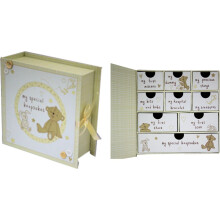 Button Corner Paperwrap Book Baby Keepsake Box With Drawers CG689