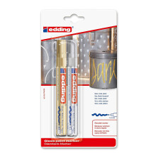 750 gloss paint marker - gold, silver - pack of 2 paint markers - round tip 2-4 mm - paint pen for glass, pebbles, wood, plastic, paper - waterproof,