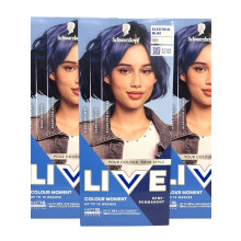 LIVE Ultra Bright or Pastel Blue Hair Dye, Pack of 3, Semi-Permanent Colour lasts up to 15 washes - 095 Electric Blue
