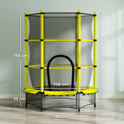 Homcom Cama Elástica Infantil Amarillo 140 x 140 x 190 cm 2