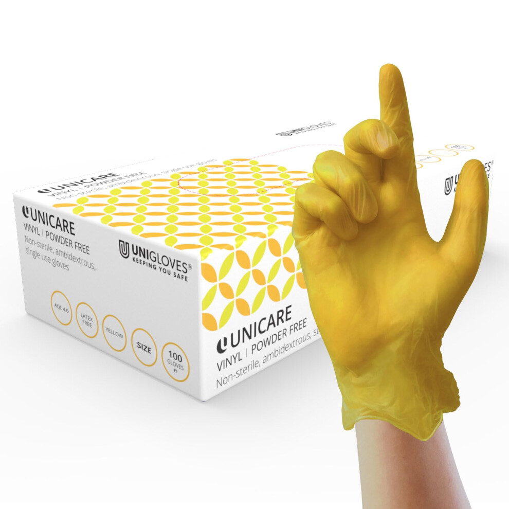 UNIGLOVES Unicare Vinyl Disposable Gloves - Multipurpose, Powder and Latex Free Examination Gloves - Box of 100 Gloves, Yellow, Medium (GS0103) - Image 3