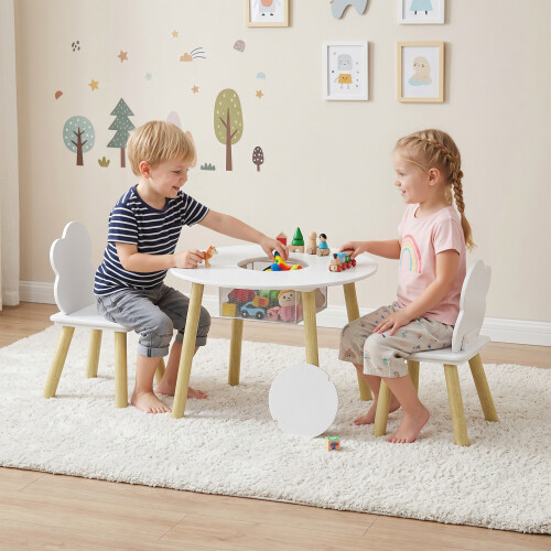 AIYAPLAY Kids Table and Chairs Set with Storage Bag White