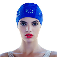 Hollow out Flowers Swim Bathing Cap for Short and Long Hair Swimming Hat (Blue)