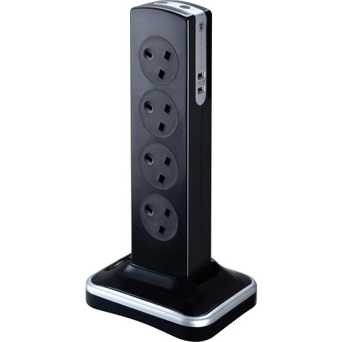Eight Socket Surge Protected Power Centre Extension Lead, 2 Metre, Black