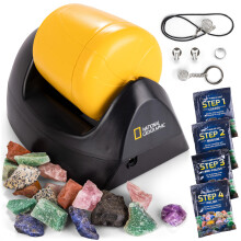 NATIONAL GEOGRAPHIC Starter Rock Tumbler Kit - Includes Rough Gemstones, 4-Stage Silicon Carbide Polishing Grit, Jewellery Fastenings & Learning Guide