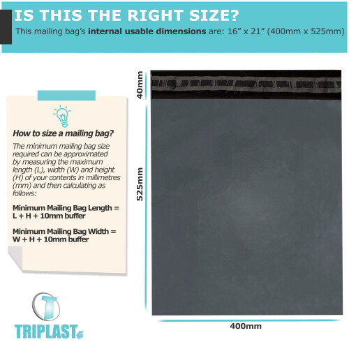 16 x 21-Inch Plastic Mailing Postal Bag - Grey (Pack of 100) 1