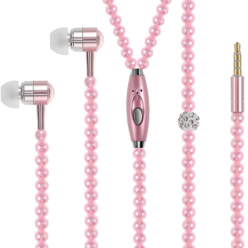 Pearl Chain Wired In-Ear Headset with Mic Pink 1