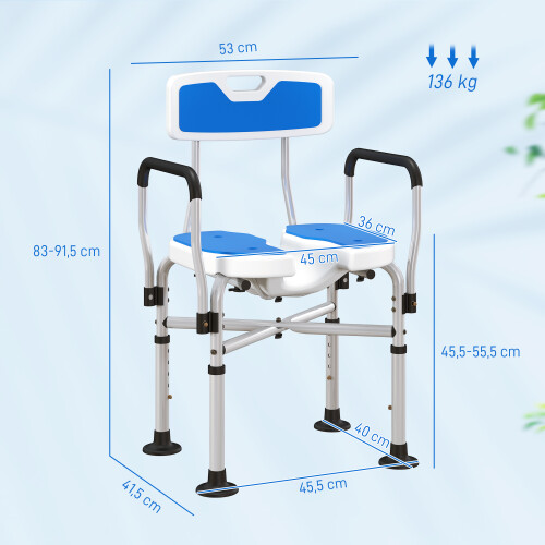 Homcom Silla de Ducha Azul 53 x 41.5 x 91.5 cm 2