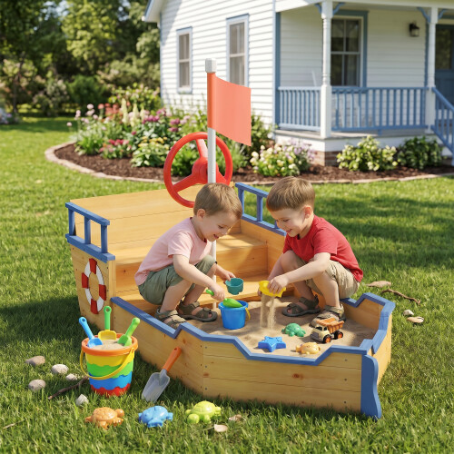 Outsunny Arenero Infantil de Madera Marrón 158 x 78 x 45.5 cm 1