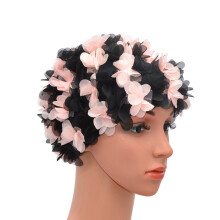 Lace Vintage Swim cap Floral Petal Retro Style Bathing Caps for Women Pink and Black
