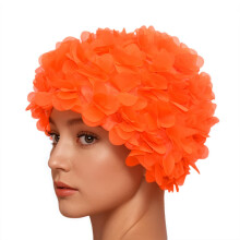 Lace Vintage Swim cap Floral Petal Retro Style Bathing Caps for Women Orange