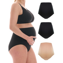 Maternity Knickers - Women's High Waisted Over Bump - Soft Cotton Underwear Pregnancy Briefs Full Coverage - Multipack - 5130 (M, Black|Black|Beige)