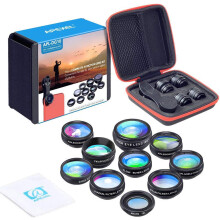 10 in 1 Phone Camera lens kit Wide Angle lens, Macro lens, Fisheye lens, Telephoto lens, Kaleidoscope 3/6 lens CPL/Flow/Star/Radial Filter Clip-on