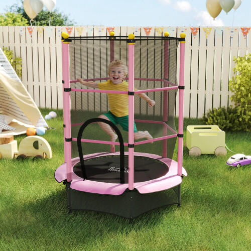 Homcom Cama Elástica Infantil Rosa 140 x 140 x 190 cm 1