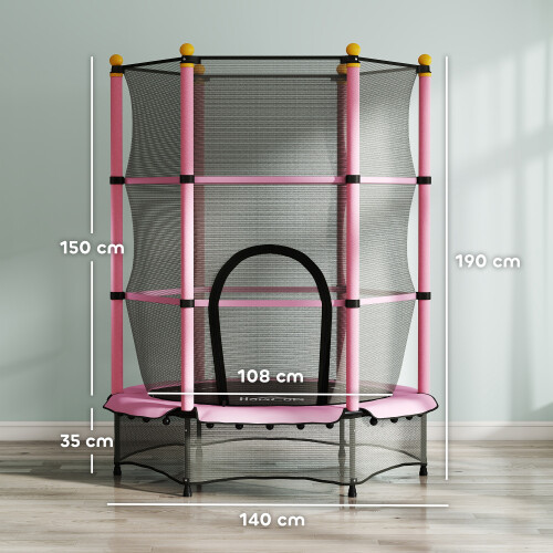 Homcom Cama Elástica Infantil Rosa 140 x 140 x 190 cm 2