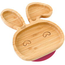 Baby and Toddler Plate with Suction Cup for Feeding and Weaning, Bamboo Bunny Plate with Secure Suction for Babies from 6 Months (Bunny, Cherry)