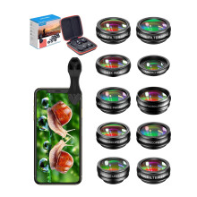 10 in 1 Phone Camera Lens Kit,Fisheye Lens for Phone Wide Angle Lens Telephoto lens Kaleidoscope 3/6 lens with CPL/Flow/Star/Radial Filter for Most of