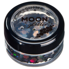 Chunky Holographic Glitter by Moon Glitter - Black - Cosmetic Festival Makeup Glitter for Face, Body, Nails, Hair, Lips - 3g