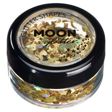 Holographic Glitter Shapes by Moon Glitter - Gold - Cosmetic Festival Makeup Glitter for Face, Body, Nails, Hair, Lips - 3g