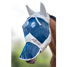CareMaster Ergonomically Designed Thick Fleece Padding Fly Mask Full Face Silver/Blue Retro (L; Full Size)