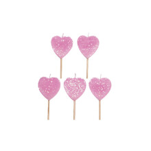 Pink Glitter Heart Birthday Candles For Cakes, Pack Of 5, Celebration Cake Topper Decoration, 7.5 Centimeters, AHC134