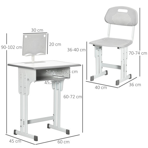 Homcom Pupitre Infantil Gris 60 x 45 x 102 cm 2