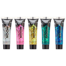 Iridescent Chunky Face & Body Glitter Gel by Moon Glitter - Set of 5 Colours - Cosmetic Festival Glitter Face Paint for Face, Body, Hair, Nails - 12ml