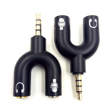 2 Pack Headset Splitter Adapter, Haokiang U Shape 3.5mm 4 Pole Male to 2 x 3 Pole Female Headphone Y Splitter for Audio Stereo Headphone and MIC
