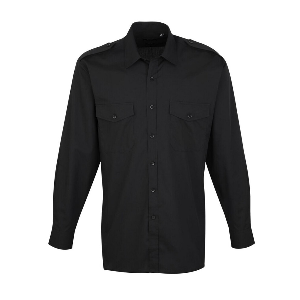 Premier (15In, Black) Mens Long-Sleeved Pilot Shirt