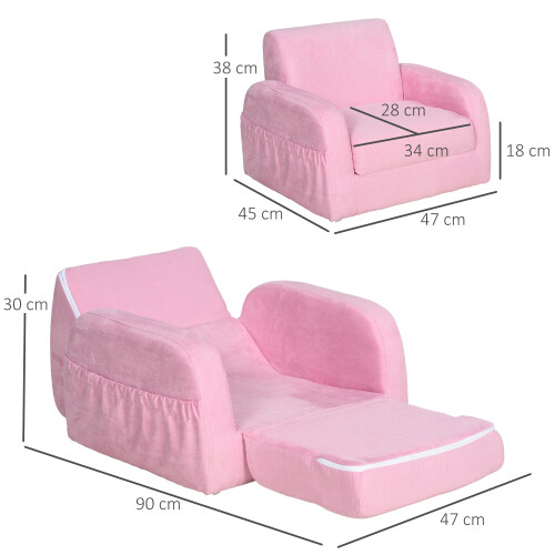 Homcom Sillón para Niño Rosa 47 x 45 x 38 cm 2