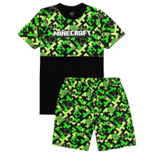 (11-12 Years, Black/Green) Minecraft Childrens/Kids Creeper Short Pyjama Set